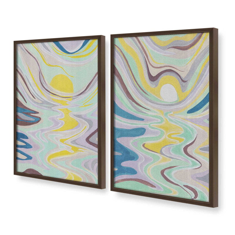 Ensemble de 2 imprimés Wavy Happy Flow, 36 po x 24 po, Impression encadrée, Brun Belvinder
