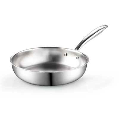 Cook N Home 8-inch Stainless Steel Frying Pan, Tri-Ply Clad 18/10 Stainless Steel Skillet Sauté Cooking Fry Pan, Induction Cookware, Silver