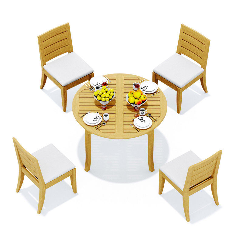 4 - Person Teak Wood Patio Dining Set with Round Table