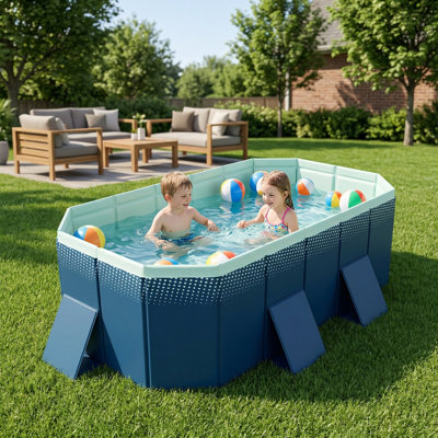 Scendor 216cm X 137cm X 50cm Non-inflatable Foldable Pvc Swimming Pool, 310 Gallon Large Capacity Above Ground Pool