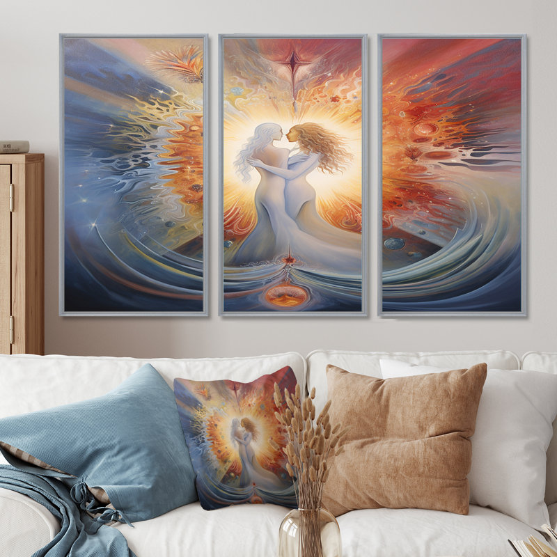 Divine Love Celestial Union - flammes jumelles - ensemble de décoration murale femme déesse, Encadrement argenté