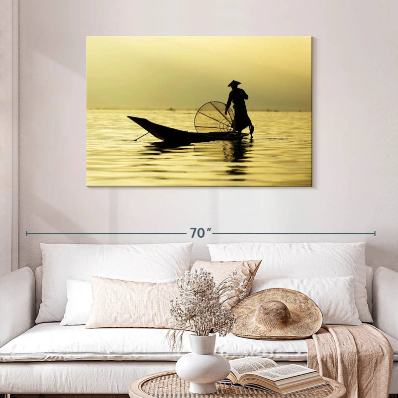 Pêcheur du lac Senne Inle, H 30 po x l 45 po
