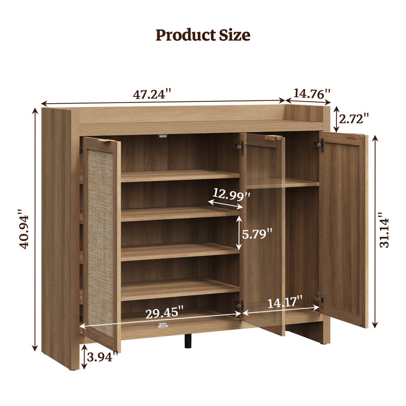 Armoire de rangement pour chaussures Chada 30 paires avec 3 portes et tablettes réglables Chada, Brun