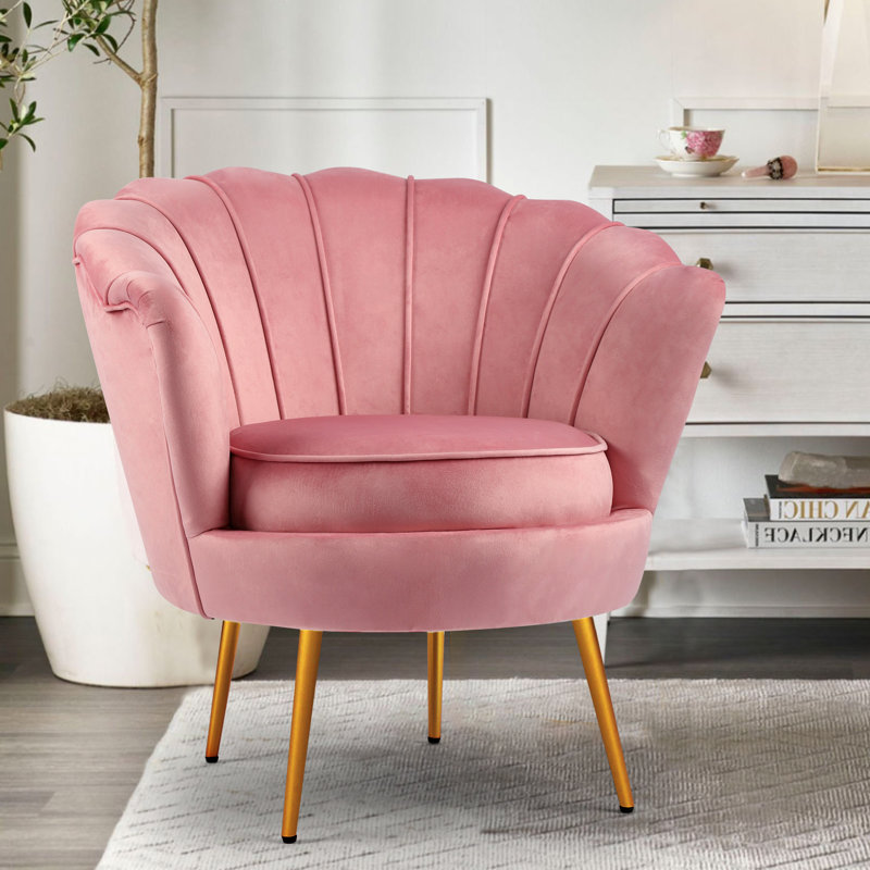 Fauteuil demi-tonneau en velours 28,8 po Raelynn, Velours rose clair