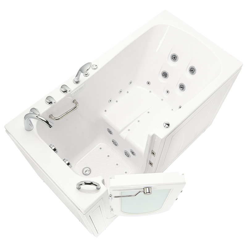 Ella Big4One 33"x66" Walk in Bathtub, Air + Hydro + Independent Foot Massage, 5 Piece Fast Fill Faucet, Dual 2" Drains, Left Door