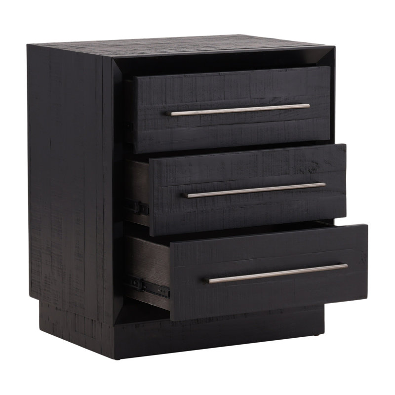 Humphreys 3-Drawer Pine Wood Nightstand, Black
