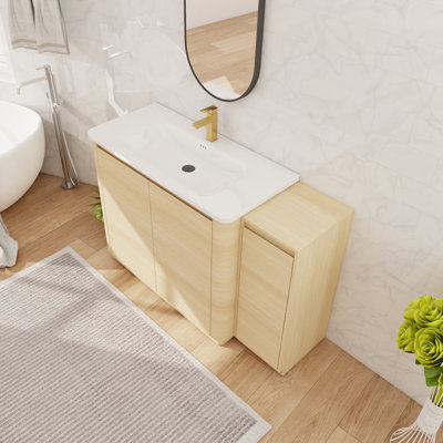 Meuble-lavabo sur pied simple 52 po avec lavabo en céramique, meuble-lavabo sur pied avec 3 portes et 2 tablettes réglables