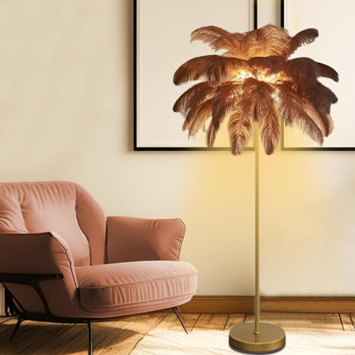 Natural Ostrich Feather Floor Lamp With 3 Colour Temperatures, Adjustable LED Lighting, Sturdy Metal Base, Easy To Clean And Install, Perfect For Living Room, Bedroom, And Home Decor