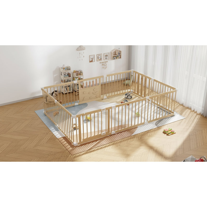 Parc pour bébé en bois de pin naturel, très grand parc pour bébés et tout-petits de 96 po x 64 po, centre de jeu intérieur pour enfants, clôture en bois naturel portable