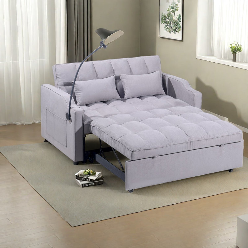 Canapé-lit gris multifonctionnel, finition suède, style moderne pour la maison
