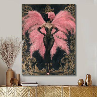 Look diva divin en plumes roses - salon art mural femme cabaret