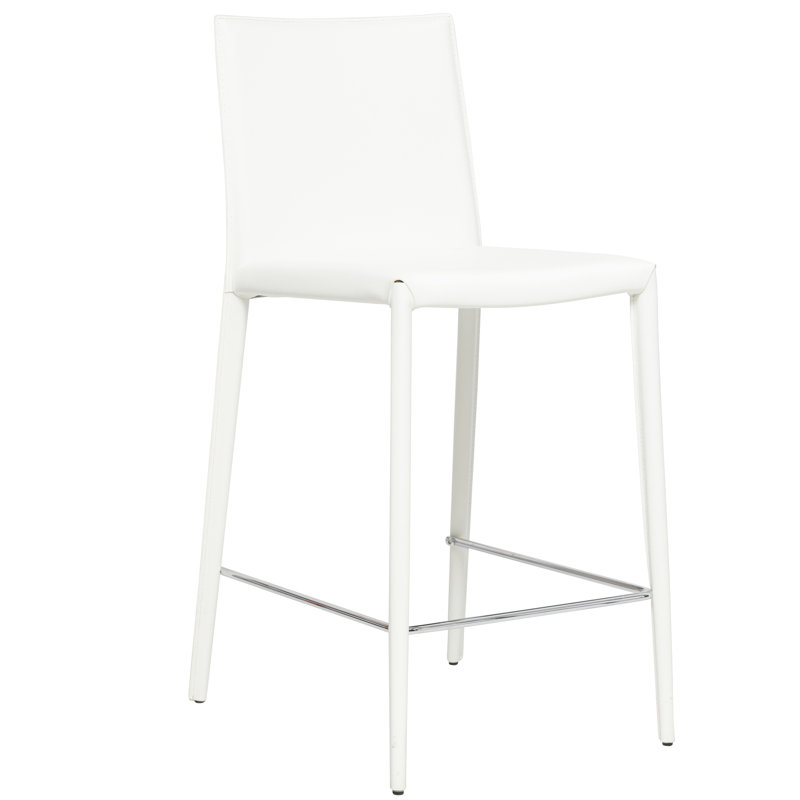 Tabouret de comptoir en cuir 25,5 po Kurland Sperazza, Blanc cassé / blanc