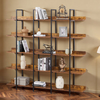 5 Tier Bookcase Home Office Open Bookshelf, Vintage Industrial Style Shelf With Metal Frame, MDF Board