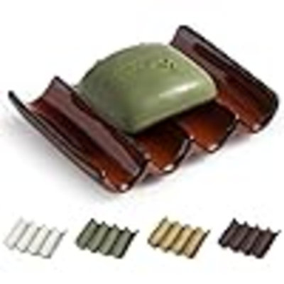 Bathroom Soap Dish For Shower, Bar Soap Holder With Self Drain, Ceramic Soap Saver Tray For Bathroom Sink, Kitchen Counter, Drain Fluted Design To Lift Soap Keep Dry