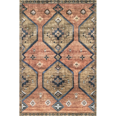 Judy Geometric Machine Washable Area Rug for Living Room Bedroom Dining Room Kitchen, Rust