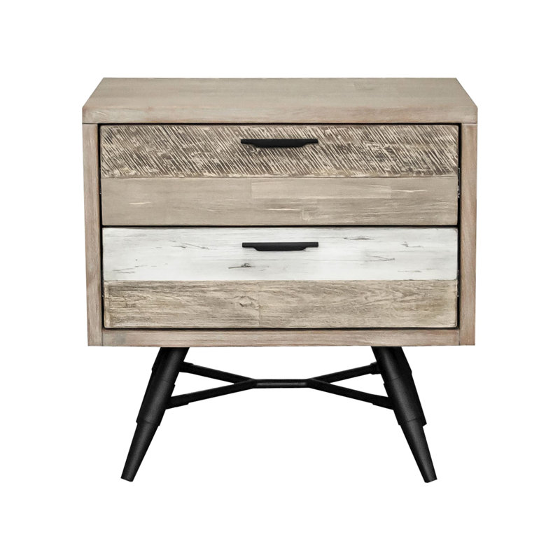 Table de chevet 2 tiroirs Bridges en bois d'acacia deux tons