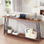 Console industrielle avec rangement à 2 niveaux, table de canapé très longue derrière le canapé, table de soutien en forme de X pour l'entrée, table d'appoint rustique pour le salon, style maison de campagne