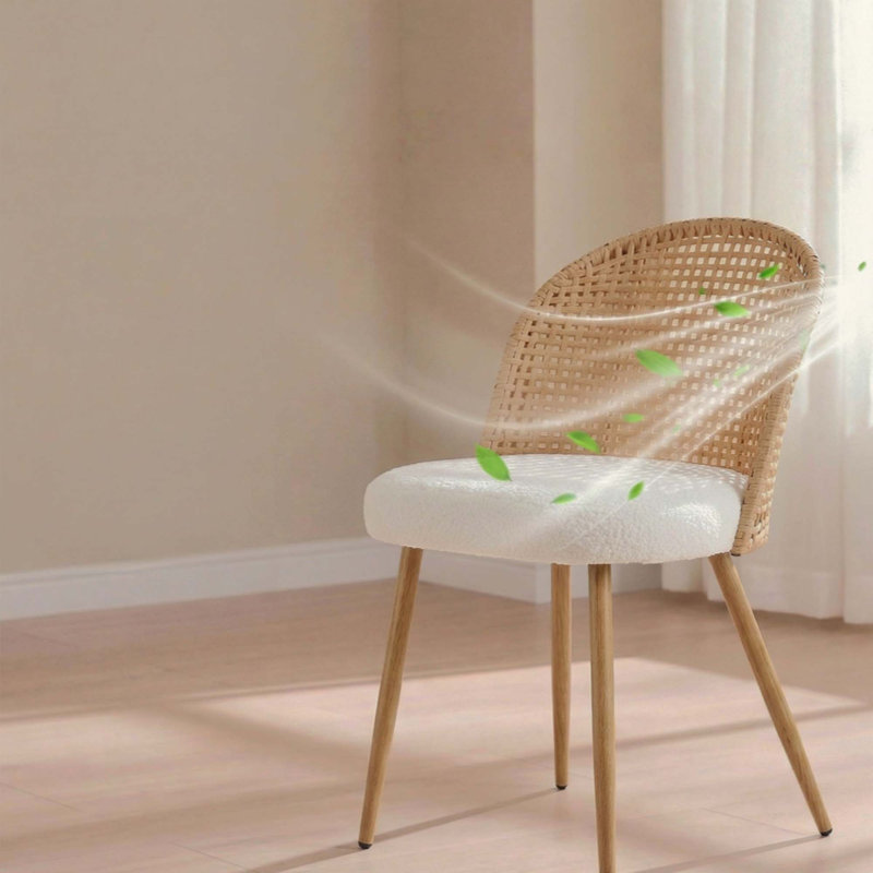 Table à manger ronde en bois + 2 chaises en osier de style médiéval bohémien avec coussins en éponge doux, 3