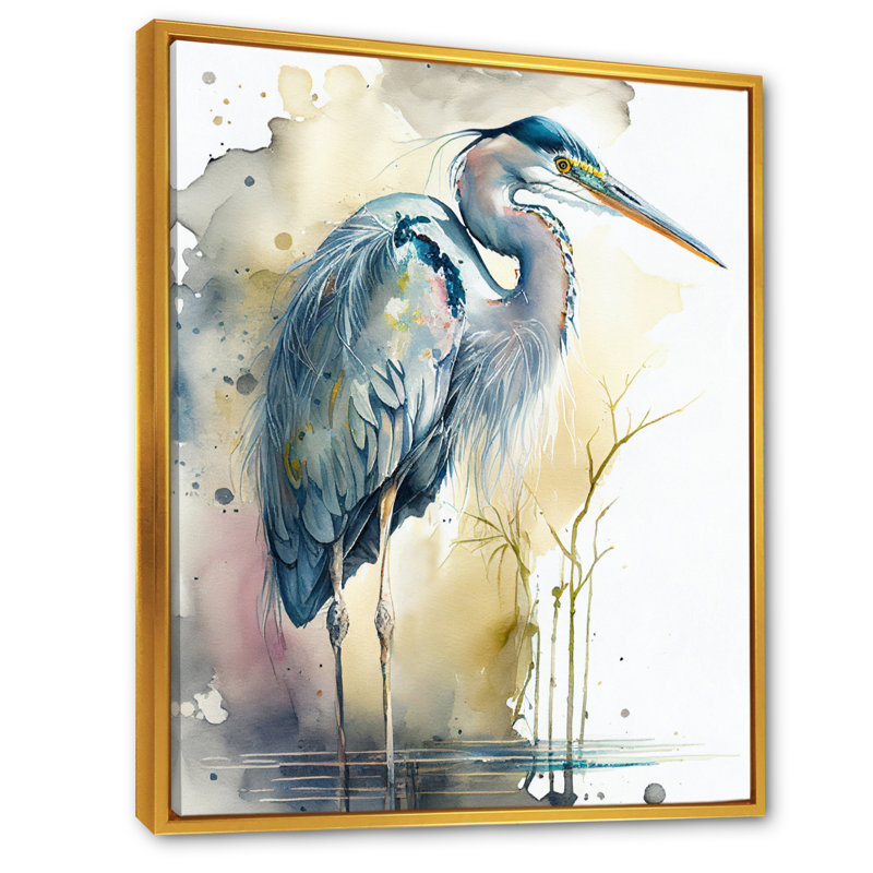 Margarete Heron By The Waterside Watercolour III - Print on Canvas, 20" H x 12" W x 1" D, Gold Floater Framed Canvas