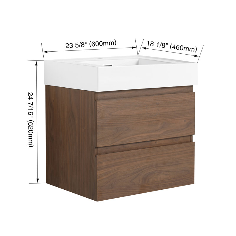 Meuble-lavabo flottant épais de 24 po (RTA), Chêne brun, 24"