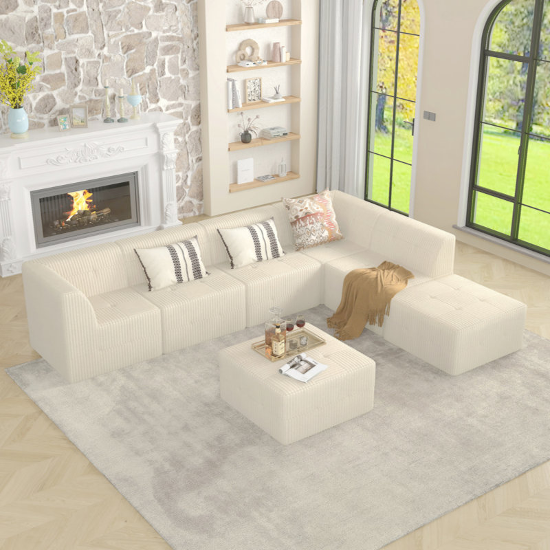 Canapé modulaire Boneless Vasya, Velours côtelé beige, H 29,92 po x l 130,32 po x P 98,23 po