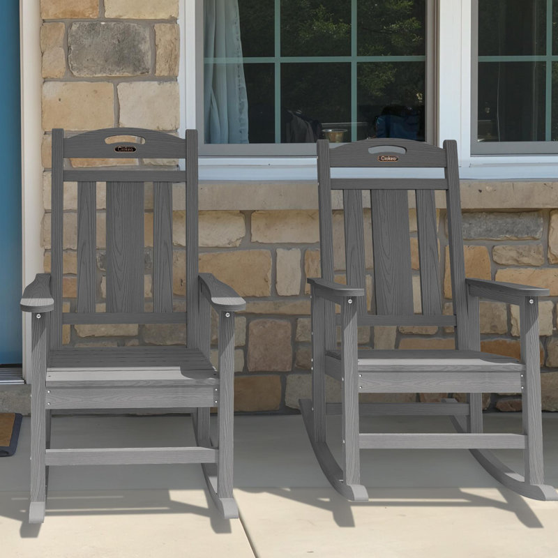 Ensemble de 2 chaises berçantes d'extérieur en PEHD d'extérieur résistantes aux intempéries, Gris