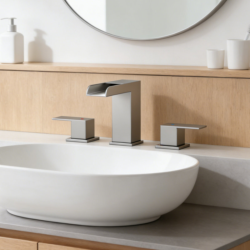Widespread Bathroom Faucet 3 Hole, 2-Handle Bathroom Sink Faucet with Drain Assembly, Brushed Nickel