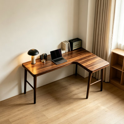 Durable Walnut Solid Wood L-Shaped Desk
