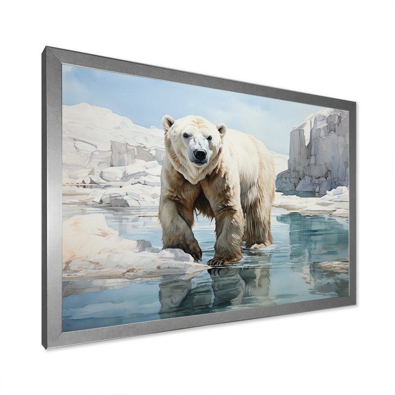" White Teal Iceberg Pristine Solitude ", H 24 po x l 32 po x P 1 po, Cadre simple argenté