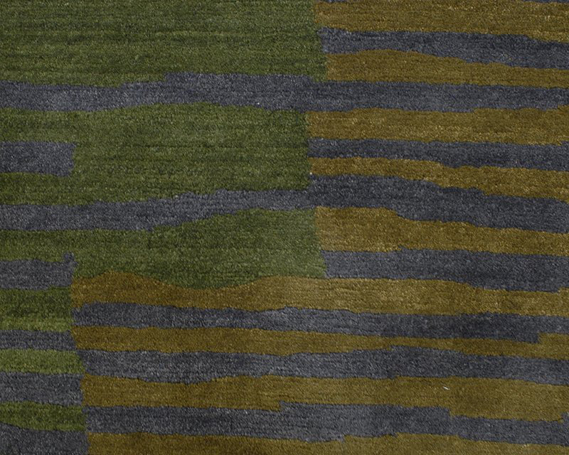 Righe Wool Abstract Area Rug in Green, Rectangle 3' x 5'