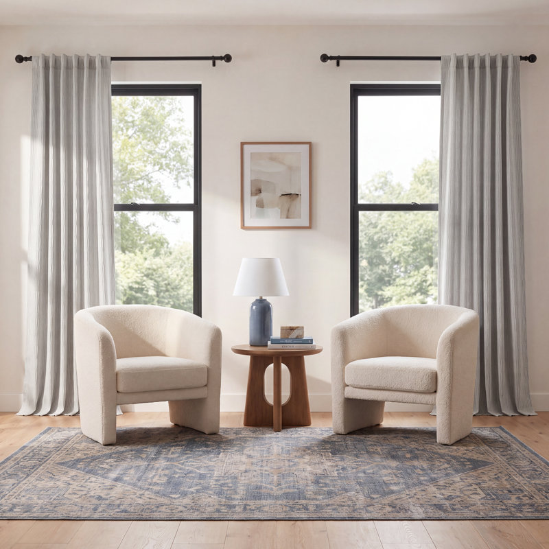 Akieba Lines Velvet Room Darkening Curtains, 50" W x 108" L, Deep Blue