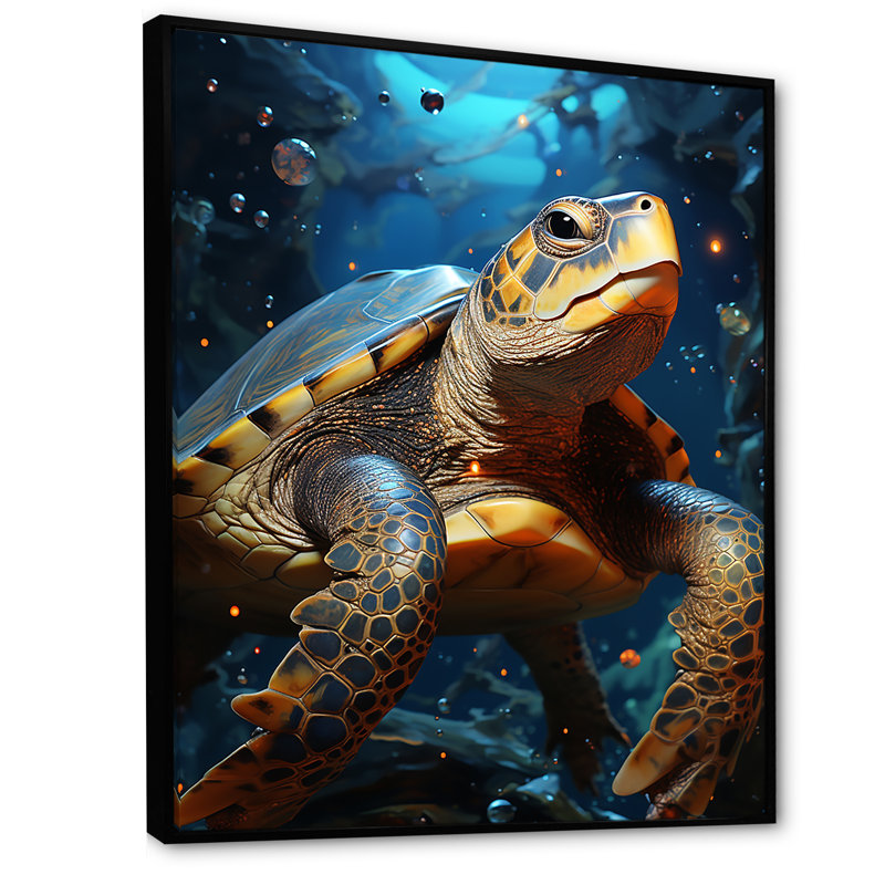 «Turtle with Starry Night Sky Above I», reproduction sur toile, Cadre flottant noir, H 32 po x l 16 po x P 1 po
