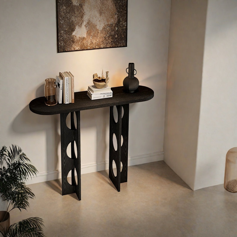 Console en frêne blanc, Noir, noir, noir, noir, H 31,5 po x l 31,5 po x P 13,8 po, Noir, noir, noir, noir
