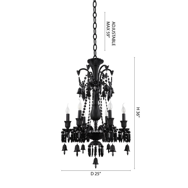 6-Light Black Chandelier With Black Crystals
