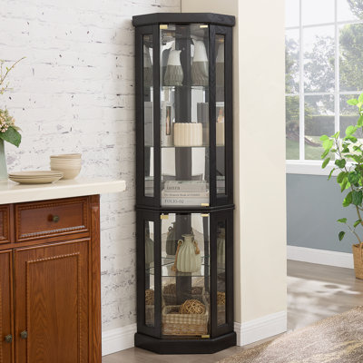 Vitrine de coin lumineuse - Vitrine pour le salon, objets de collection antiques, rangement pour verres à vin et à bar - Design d'angle élégant avec lumières incluses - NOIR