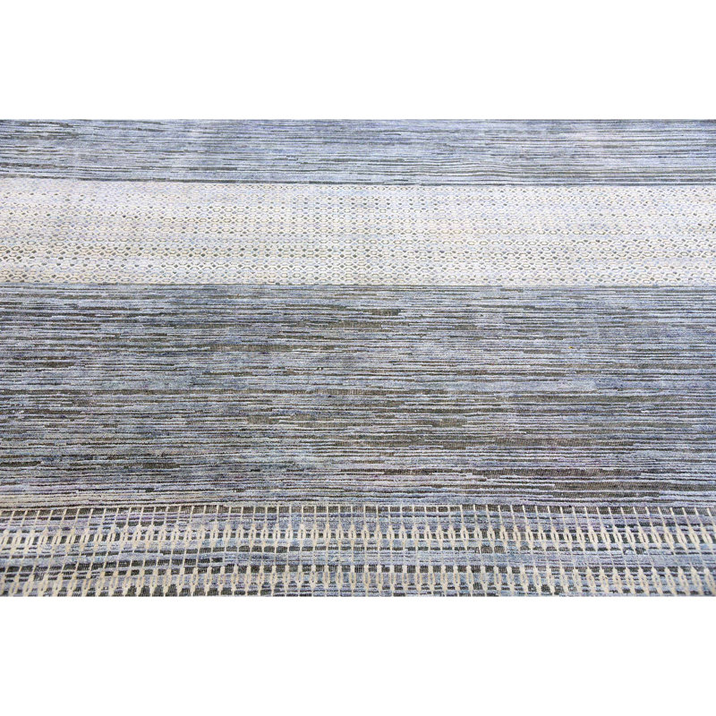 Tapis rectangulaire en laine / soie noué à la main gris, Rectangle 8 pi x 10 pi