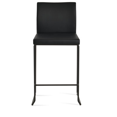 Tabouret de bar et de comptoir empilable en cuir véritable noir Aria