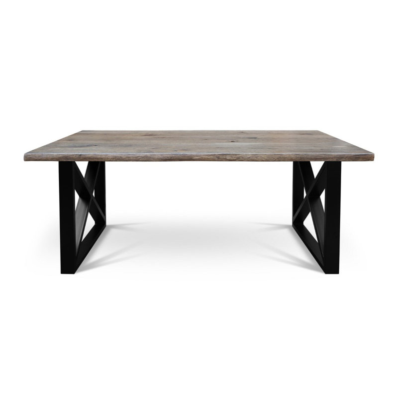 Oak Solid Wood Top Metal Base Dining Table
