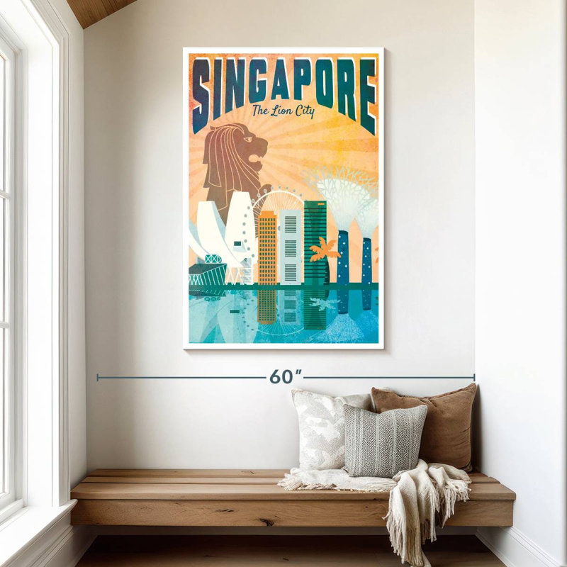 Affiche rétro de singapour, H 48 po x l 32 po