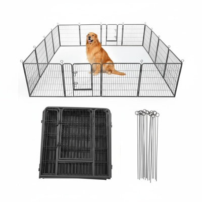 Heavy Duty 16-Panel Metal Dog Playpen Portable Pet Exercise Fence with Door Foldable Metal Puppy Playpen Suitable for Small Medium Large Dogs Each Panel 31.50*39.37 inch