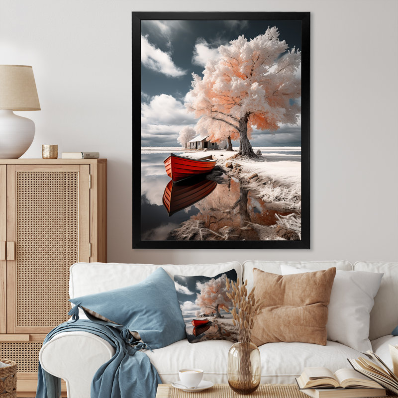 Bateau sur toile Larnette, Suède rouge, Suède, H 32 po x l 24 po x P 1 po, Cadre photo noir