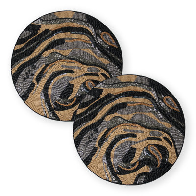 The Haings Round Beaded Placemats Set with Abstract Swirl Pattern for Luxury Dining Table Christmas Decor