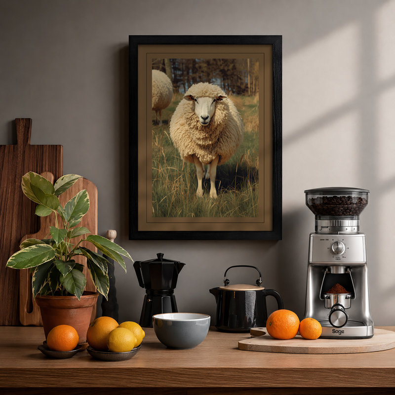 Pastoral Sheep Rustic - Print, Black, A4 - 29.7 x 21.0 cm