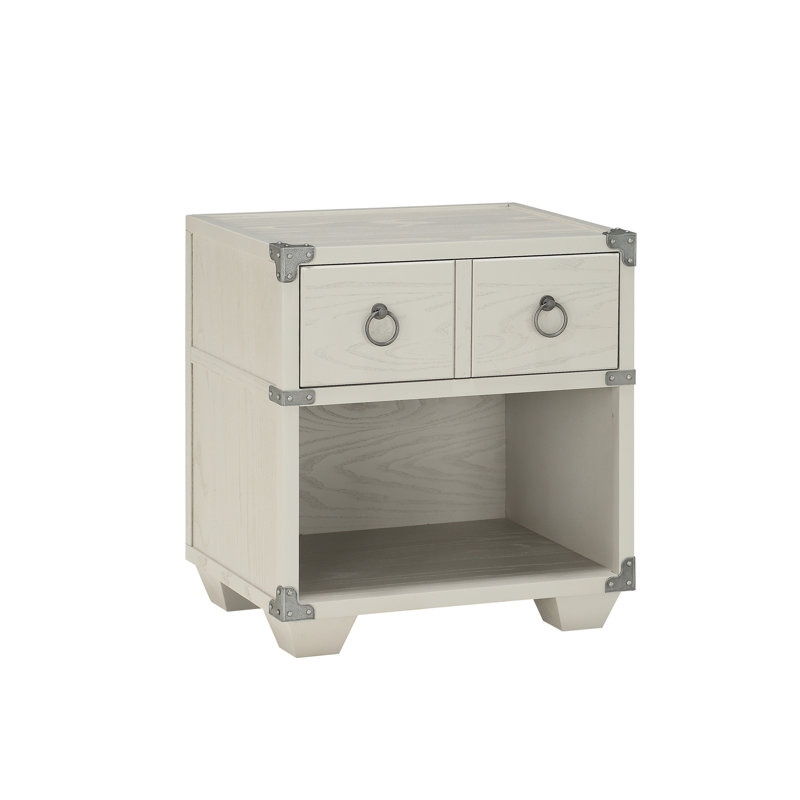 Table de chevet junior en bois avec tiroir et tablette ouverte, Gris