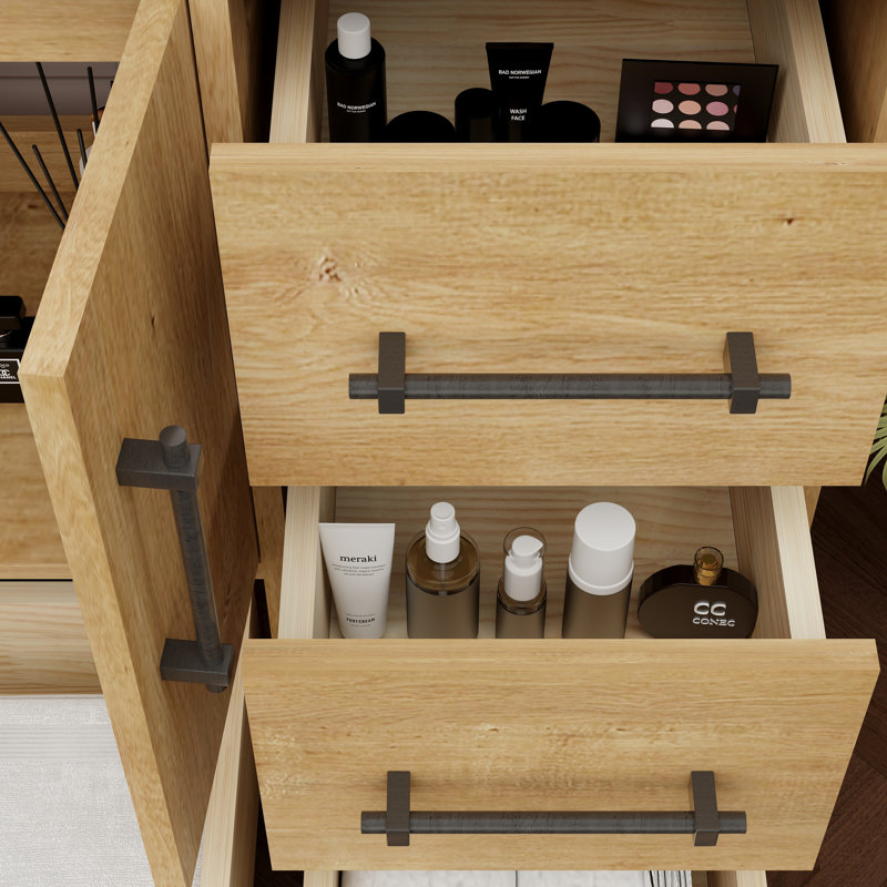 Victoria Oak Finish Freestanding Single Bathroom Vanity with Acrylic Top