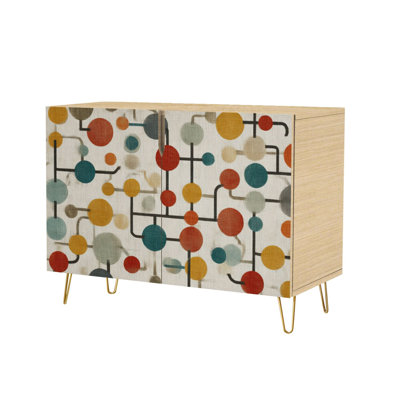 Sideboard Buffet Cabinet with Storage Mid Century Modern Geometric Surface with 2 Doors for Living Room and Kitchen