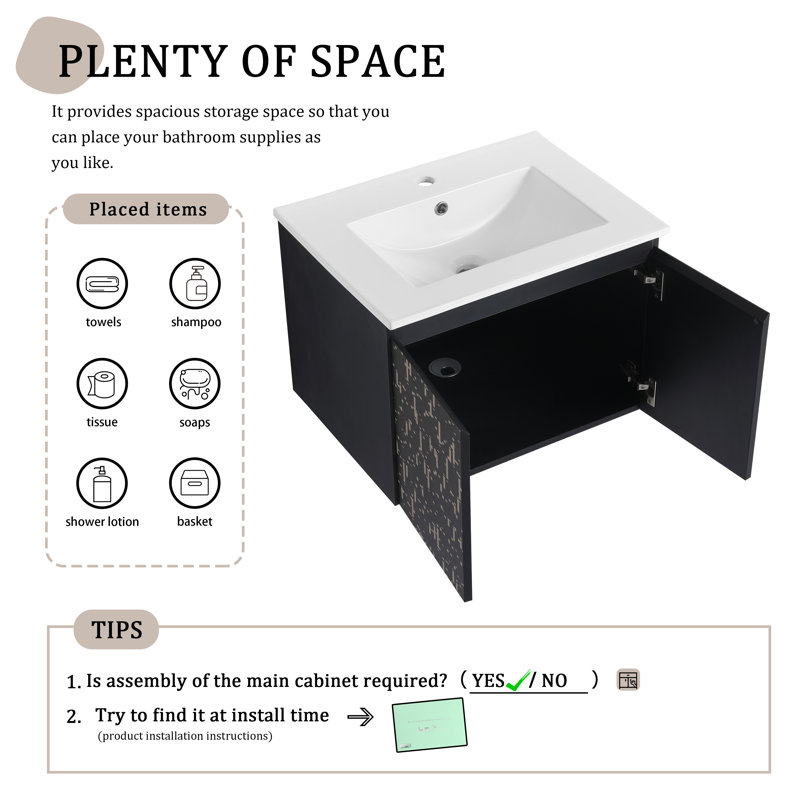Harbine 24.47'' Single Bathroom Vanity with Ceramic Top
