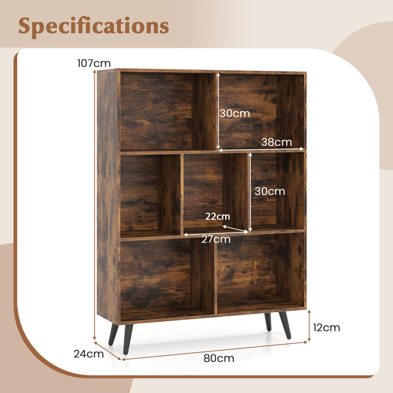 107cm H x 80cm W Metal Standard Bookcase, Brown