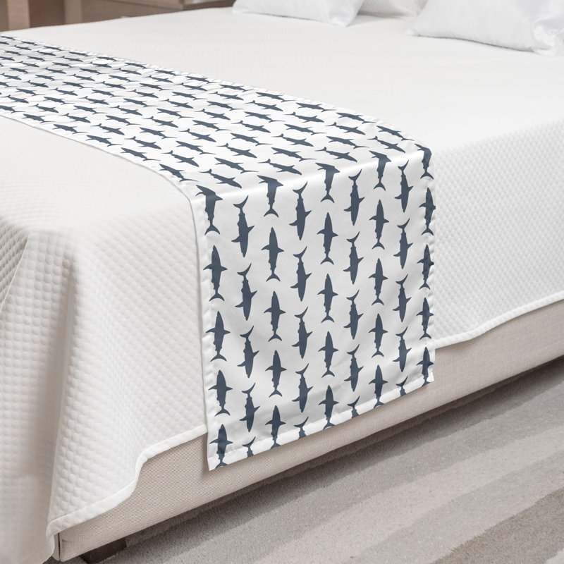 Chemin de lit Ambesonne Shark nageant poissons sauvages gris anthracite blanc, Très grand