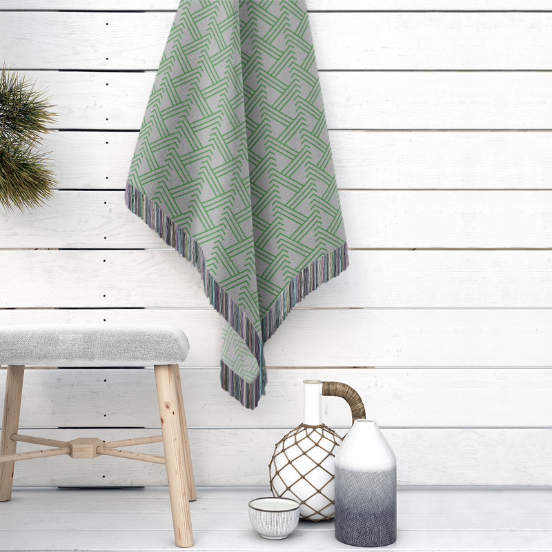 Couverture en coton tissé zigzag classique, L 37 po x L 52 po, Gris/vert